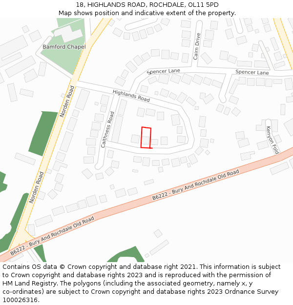 18, HIGHLANDS ROAD, ROCHDALE, OL11 5PD: Location map and indicative extent of plot