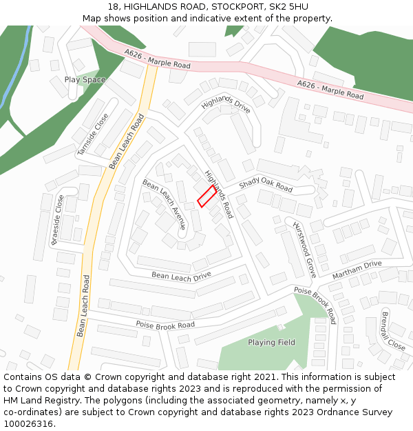 18, HIGHLANDS ROAD, STOCKPORT, SK2 5HU: Location map and indicative extent of plot