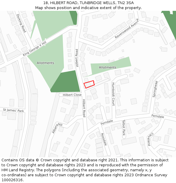 18, HILBERT ROAD, TUNBRIDGE WELLS, TN2 3SA: Location map and indicative extent of plot