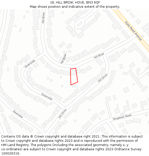 18, HILL BROW, HOVE, BN3 6QF: Location map and indicative extent of plot