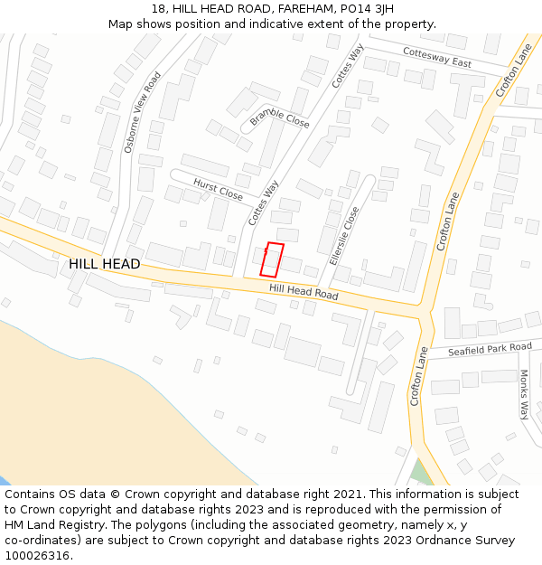 18, HILL HEAD ROAD, FAREHAM, PO14 3JH: Location map and indicative extent of plot