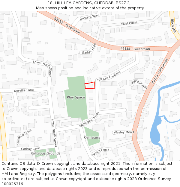 18, HILL LEA GARDENS, CHEDDAR, BS27 3JH: Location map and indicative extent of plot