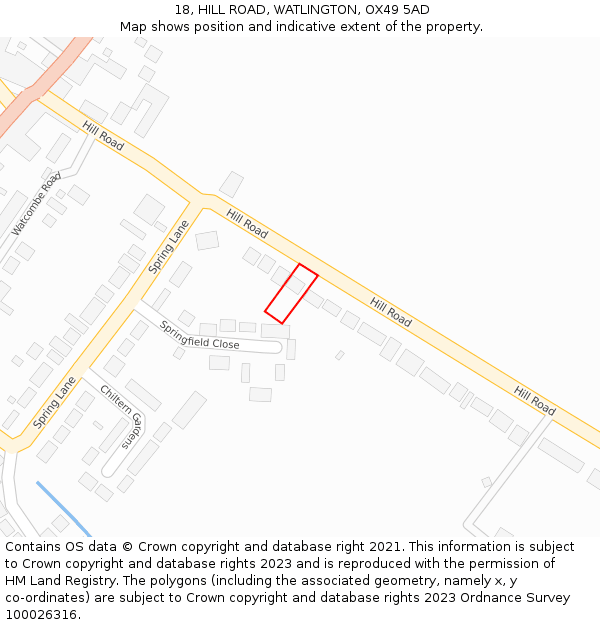 18, HILL ROAD, WATLINGTON, OX49 5AD: Location map and indicative extent of plot