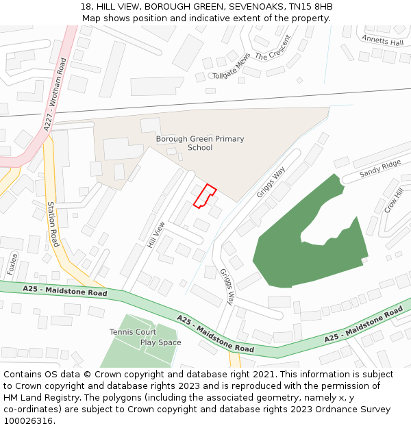 18, HILL VIEW, BOROUGH GREEN, SEVENOAKS, TN15 8HB: Location map and indicative extent of plot