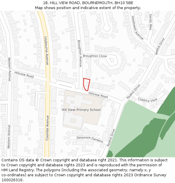 18, HILL VIEW ROAD, BOURNEMOUTH, BH10 5BE: Location map and indicative extent of plot