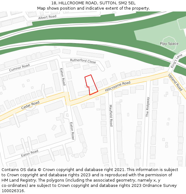 18, HILLCROOME ROAD, SUTTON, SM2 5EL: Location map and indicative extent of plot