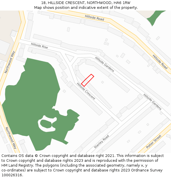 18, HILLSIDE CRESCENT, NORTHWOOD, HA6 1RW: Location map and indicative extent of plot