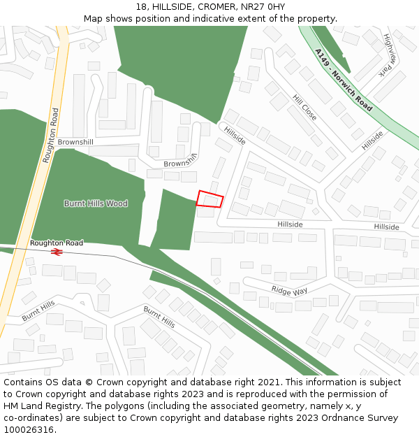 18, HILLSIDE, CROMER, NR27 0HY: Location map and indicative extent of plot