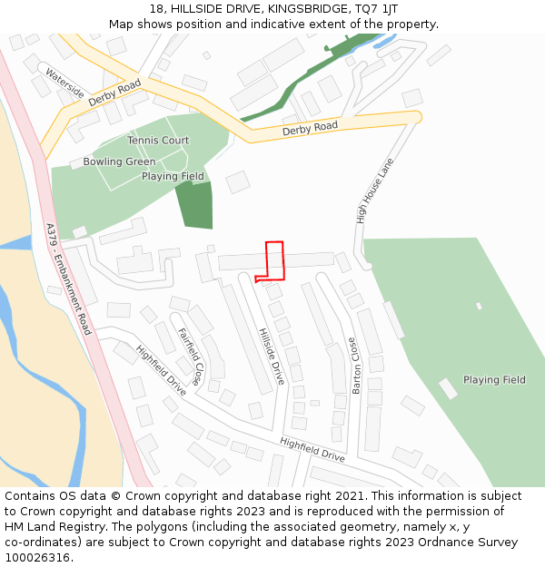 18, HILLSIDE DRIVE, KINGSBRIDGE, TQ7 1JT: Location map and indicative extent of plot