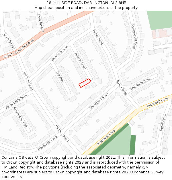 18, HILLSIDE ROAD, DARLINGTON, DL3 8HB: Location map and indicative extent of plot
