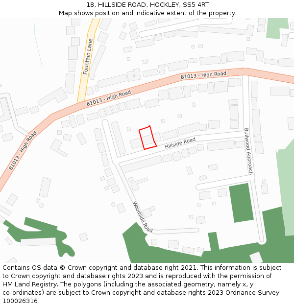 18, HILLSIDE ROAD, HOCKLEY, SS5 4RT: Location map and indicative extent of plot