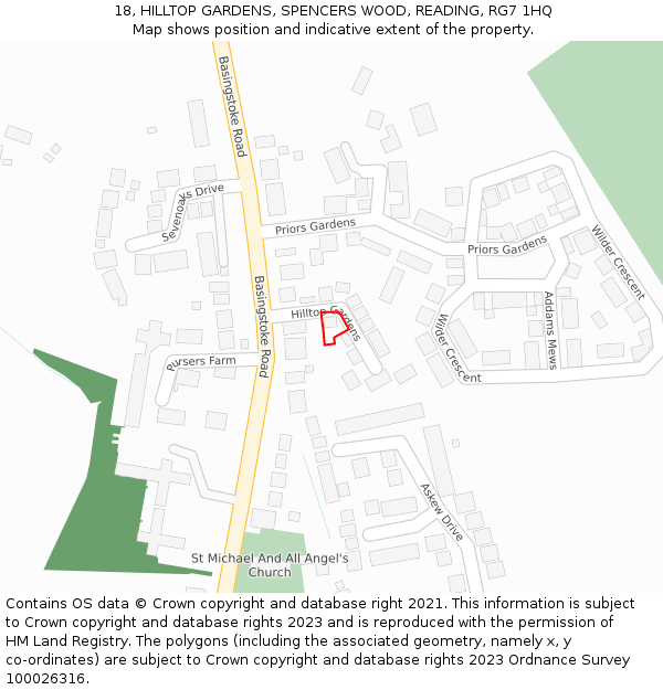 18, HILLTOP GARDENS, SPENCERS WOOD, READING, RG7 1HQ: Location map and indicative extent of plot