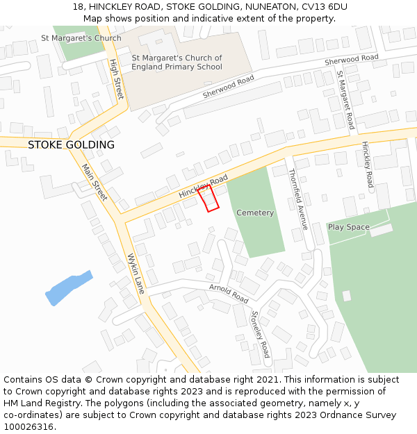 18, HINCKLEY ROAD, STOKE GOLDING, NUNEATON, CV13 6DU: Location map and indicative extent of plot