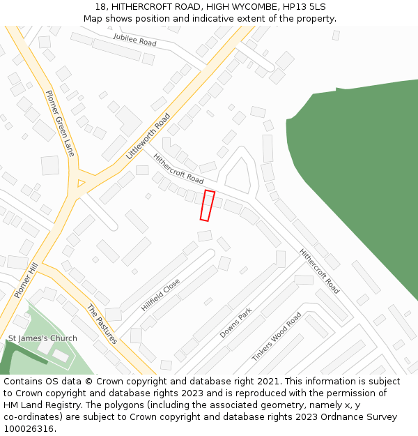 18, HITHERCROFT ROAD, HIGH WYCOMBE, HP13 5LS: Location map and indicative extent of plot