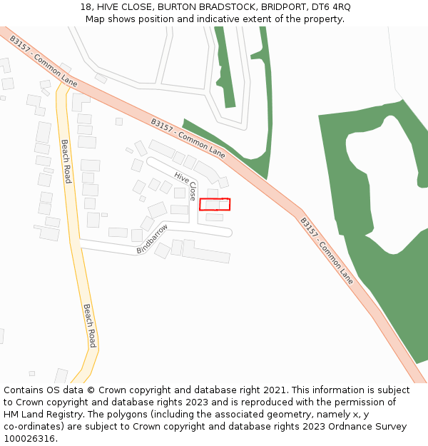 18, HIVE CLOSE, BURTON BRADSTOCK, BRIDPORT, DT6 4RQ: Location map and indicative extent of plot