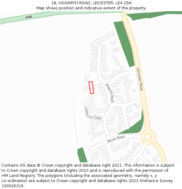 18, HOGARTH ROAD, LEICESTER, LE4 2SA: Location map and indicative extent of plot