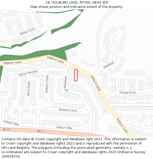 18, HOLBURN LANE, RYTON, NE40 3DF: Location map and indicative extent of plot