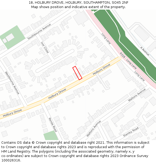 18, HOLBURY DROVE, HOLBURY, SOUTHAMPTON, SO45 2NF: Location map and indicative extent of plot