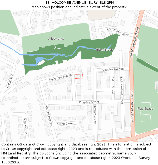18, HOLCOMBE AVENUE, BURY, BL8 2RN: Location map and indicative extent of plot