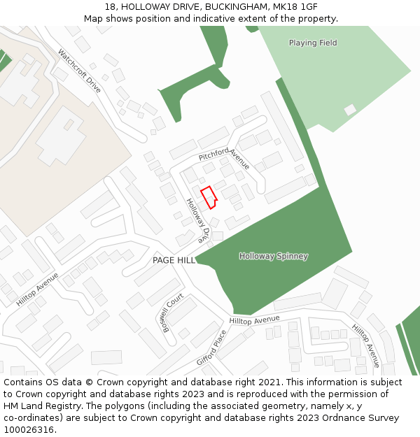 18, HOLLOWAY DRIVE, BUCKINGHAM, MK18 1GF: Location map and indicative extent of plot