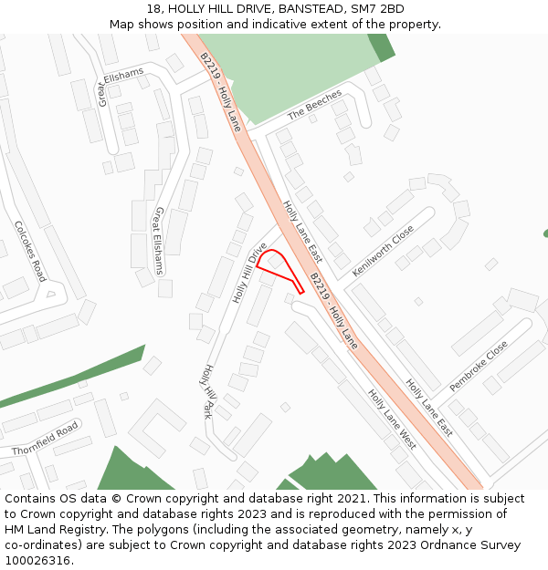 18, HOLLY HILL DRIVE, BANSTEAD, SM7 2BD: Location map and indicative extent of plot