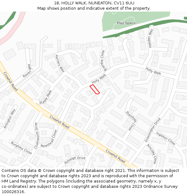 18, HOLLY WALK, NUNEATON, CV11 6UU: Location map and indicative extent of plot