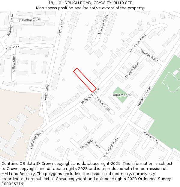 18, HOLLYBUSH ROAD, CRAWLEY, RH10 8EB: Location map and indicative extent of plot