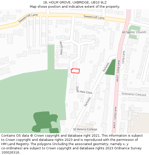 18, HOLM GROVE, UXBRIDGE, UB10 9LZ: Location map and indicative extent of plot