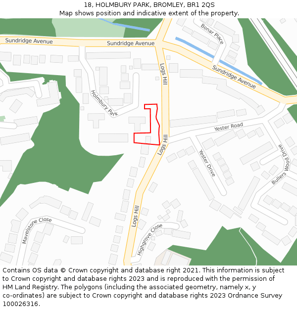 18, HOLMBURY PARK, BROMLEY, BR1 2QS: Location map and indicative extent of plot