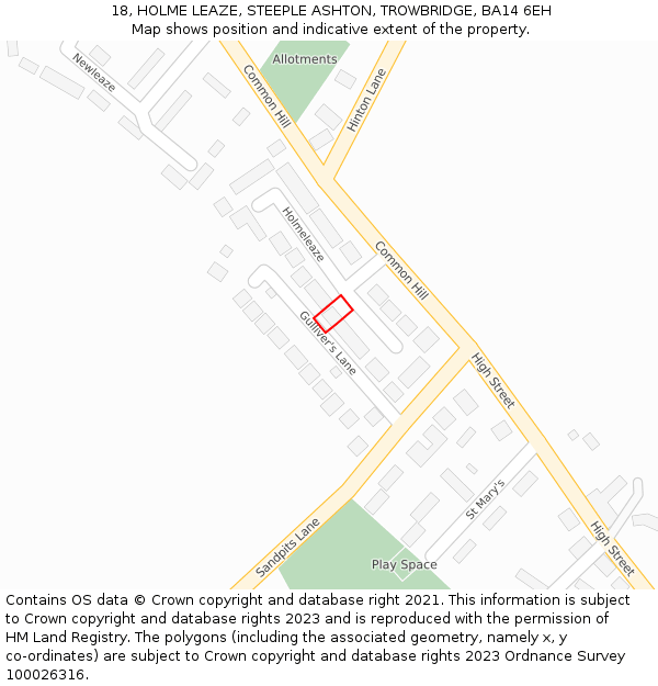 18, HOLME LEAZE, STEEPLE ASHTON, TROWBRIDGE, BA14 6EH: Location map and indicative extent of plot