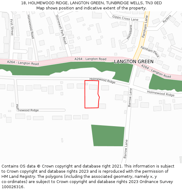 18, HOLMEWOOD RIDGE, LANGTON GREEN, TUNBRIDGE WELLS, TN3 0ED: Location map and indicative extent of plot