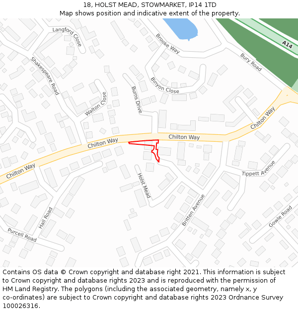 18, HOLST MEAD, STOWMARKET, IP14 1TD: Location map and indicative extent of plot