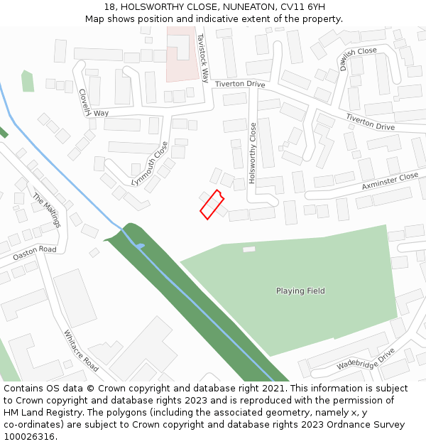 18, HOLSWORTHY CLOSE, NUNEATON, CV11 6YH: Location map and indicative extent of plot