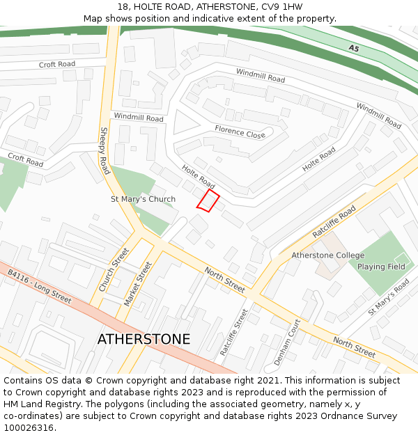 18, HOLTE ROAD, ATHERSTONE, CV9 1HW: Location map and indicative extent of plot