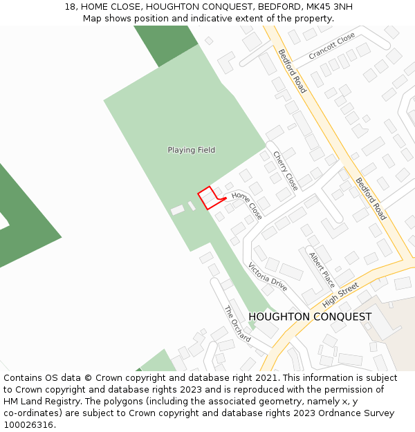 18, HOME CLOSE, HOUGHTON CONQUEST, BEDFORD, MK45 3NH: Location map and indicative extent of plot