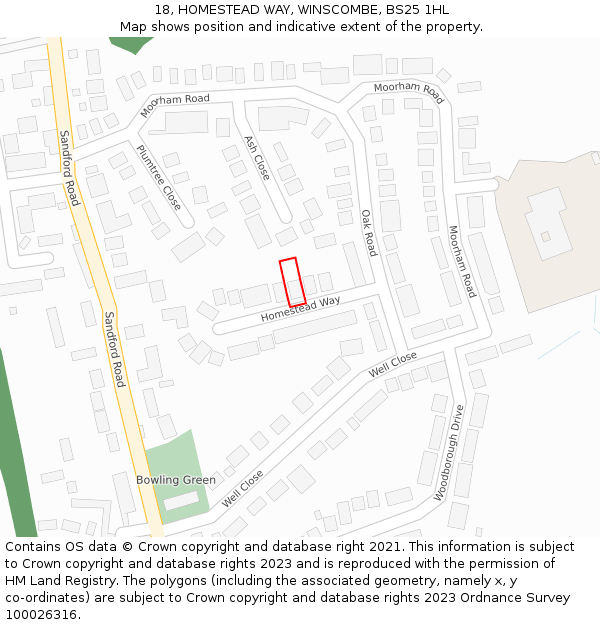 18, HOMESTEAD WAY, WINSCOMBE, BS25 1HL: Location map and indicative extent of plot