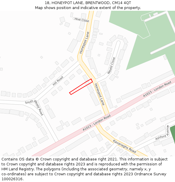 18, HONEYPOT LANE, BRENTWOOD, CM14 4QT: Location map and indicative extent of plot