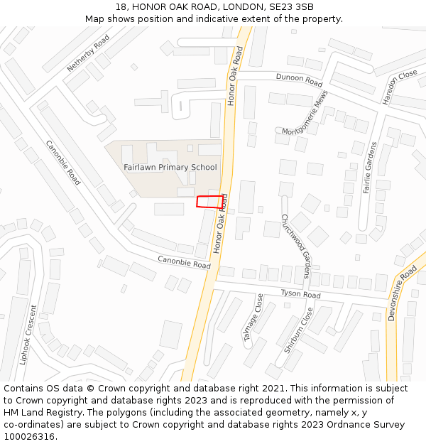 18, HONOR OAK ROAD, LONDON, SE23 3SB: Location map and indicative extent of plot