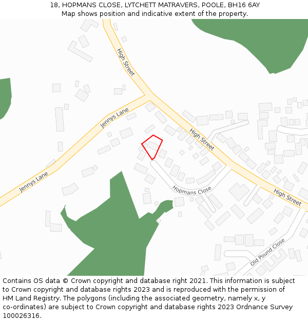 18, HOPMANS CLOSE, LYTCHETT MATRAVERS, POOLE, BH16 6AY: Location map and indicative extent of plot