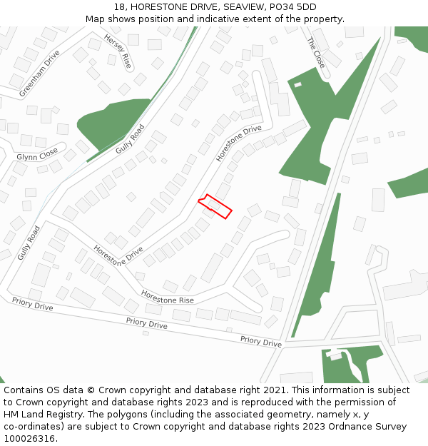 18, HORESTONE DRIVE, SEAVIEW, PO34 5DD: Location map and indicative extent of plot