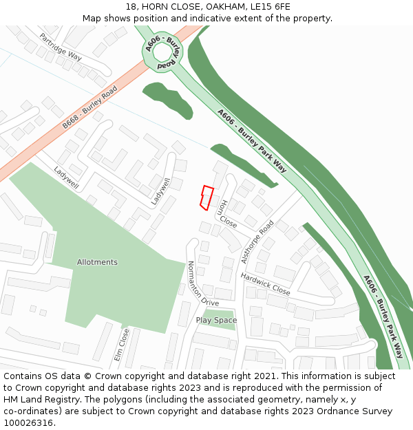 18, HORN CLOSE, OAKHAM, LE15 6FE: Location map and indicative extent of plot