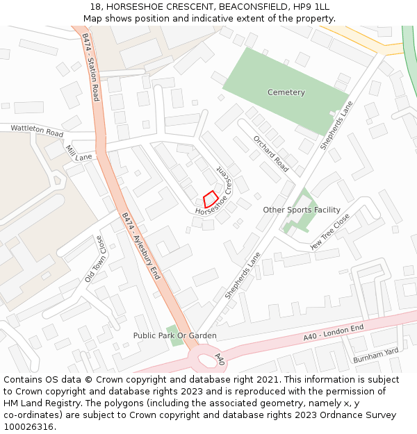 18, HORSESHOE CRESCENT, BEACONSFIELD, HP9 1LL: Location map and indicative extent of plot