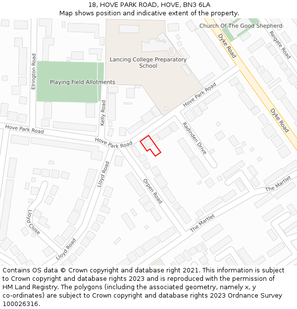 18, HOVE PARK ROAD, HOVE, BN3 6LA: Location map and indicative extent of plot