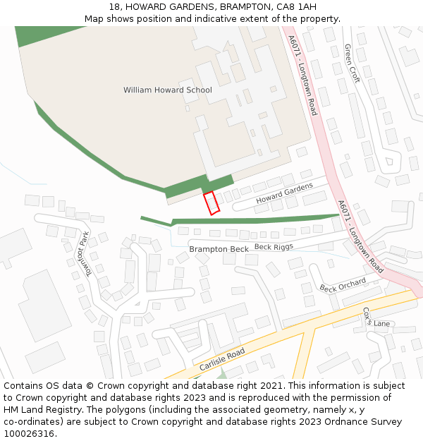 18, HOWARD GARDENS, BRAMPTON, CA8 1AH: Location map and indicative extent of plot