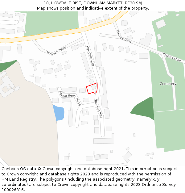 18, HOWDALE RISE, DOWNHAM MARKET, PE38 9AJ: Location map and indicative extent of plot