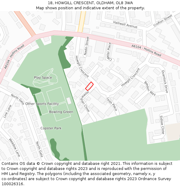 18, HOWGILL CRESCENT, OLDHAM, OL8 3WA: Location map and indicative extent of plot