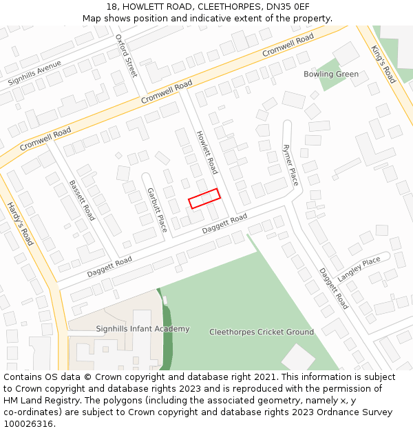 18, HOWLETT ROAD, CLEETHORPES, DN35 0EF: Location map and indicative extent of plot