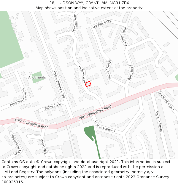 18, HUDSON WAY, GRANTHAM, NG31 7BX: Location map and indicative extent of plot