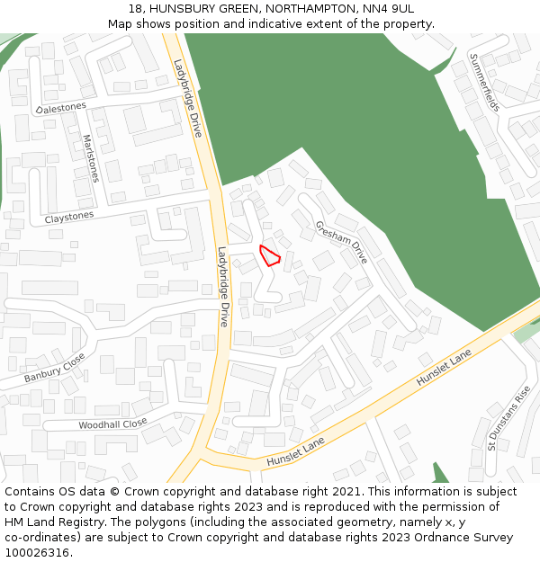 18, HUNSBURY GREEN, NORTHAMPTON, NN4 9UL: Location map and indicative extent of plot