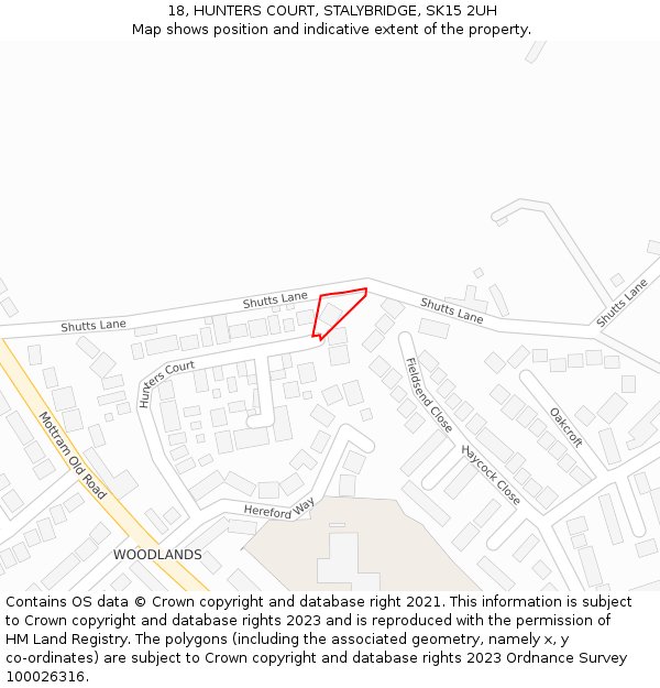 18, HUNTERS COURT, STALYBRIDGE, SK15 2UH: Location map and indicative extent of plot